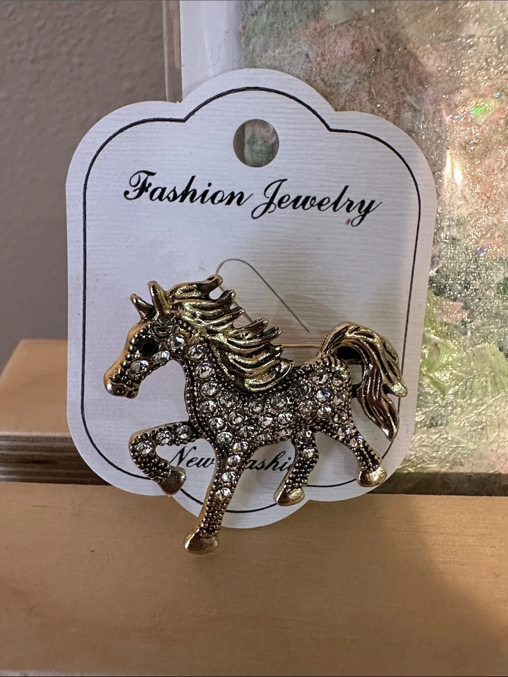 Fashion Jewelry Gold with Crystal Rhinestone Horse Pin Brooch